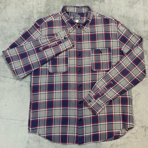 J.Crew Mens Flannel Shirt XL Grey Navy Red Plaid Cotton Button Down Long Sleeve - Picture 3 of 11